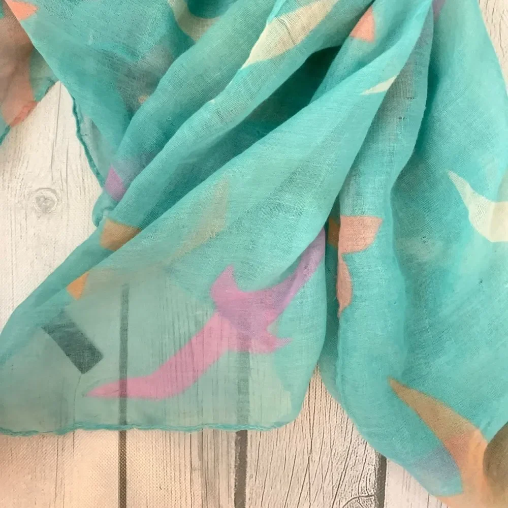 Francesca’s sea foam beautiful bird print scarf